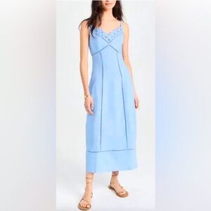 Madewell Light Blue Sweetheart Neck Linen Blend Dress
